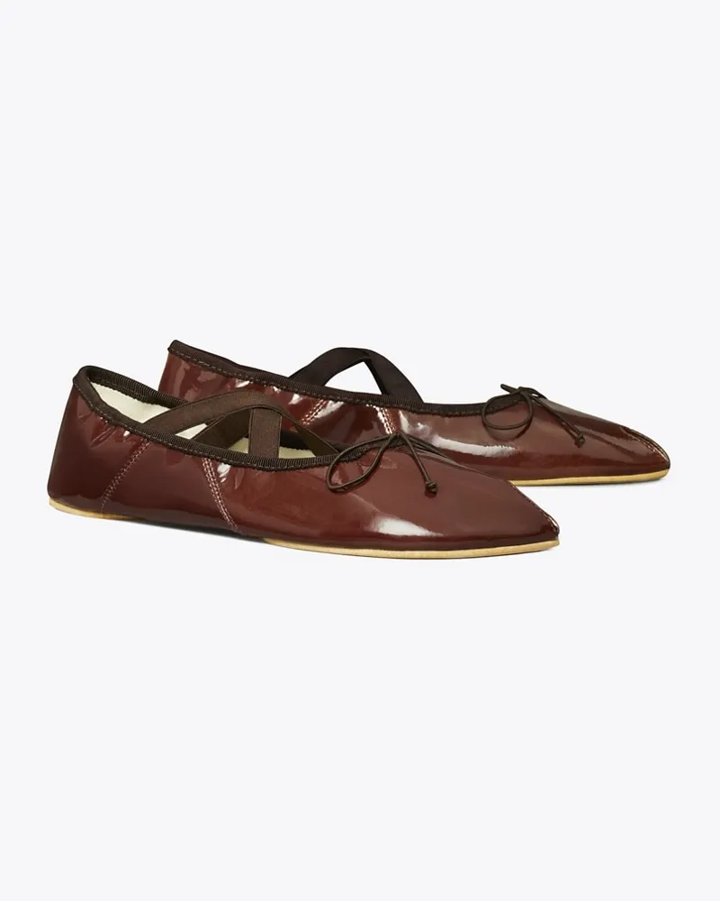 Tory Burch Damen Peep-Toe Mary Jane Ballet Russet