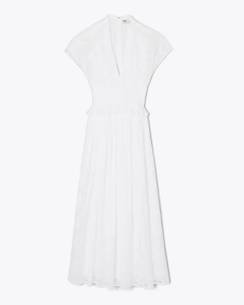 Tory Burch Damen Baumwollkleid mit Lochstickerei White