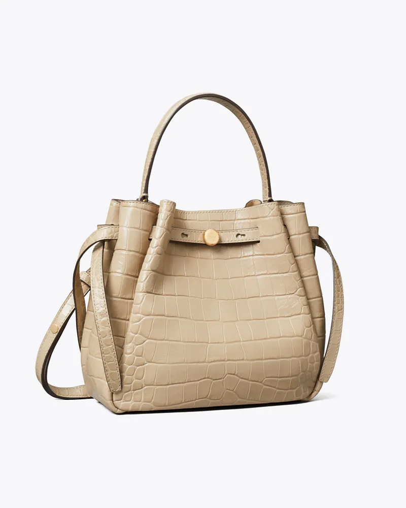 Tory Burch Damen Romy Bucket Bag mit Krokoprägung Light