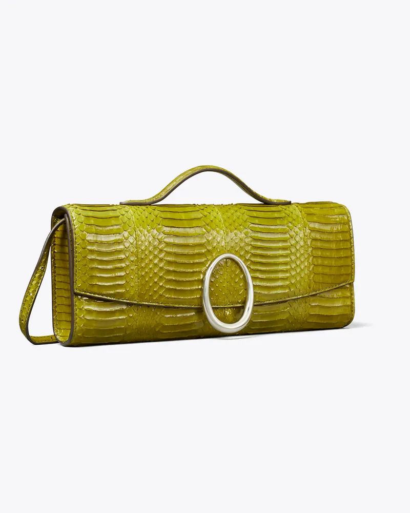 Tory Burch Clutch mit Piercingdetail und Schlangenhautmuster Moss