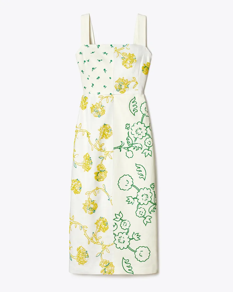 Tory Burch Damen Verziertes Patchwork-Kleid in Weiß New