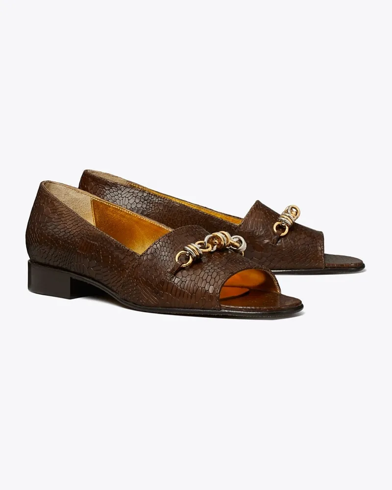 Tory Burch Runway Chain Peep-Toe Khaki