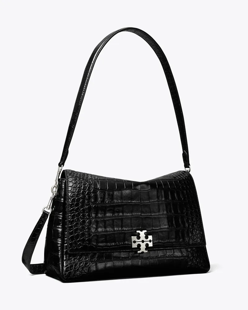 Tory Burch Charlie Schultertasche mit Krokoprägung Black