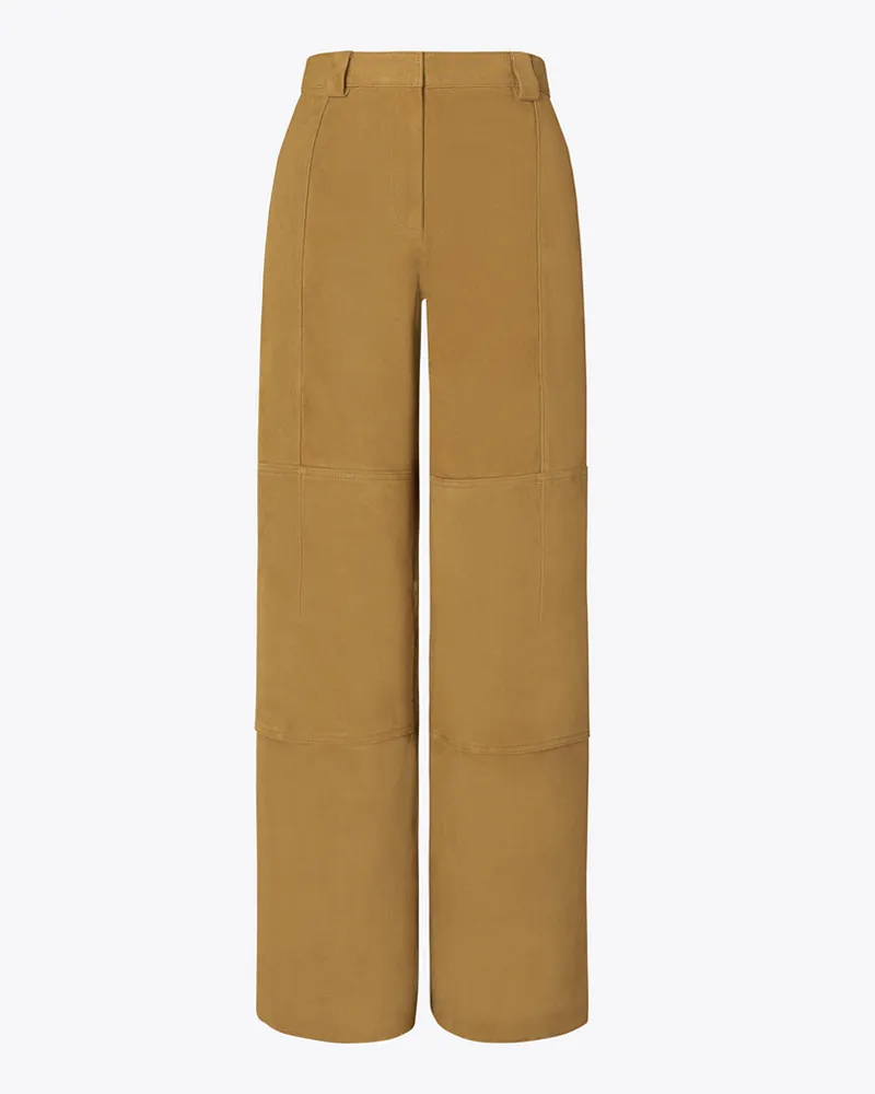 Tory Burch Damen Hose aus Wildleder mit lockerer Passform Hazelnut