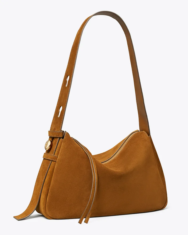 Tory Burch Damen Romy Schultertasche aus Wildleder Cognac