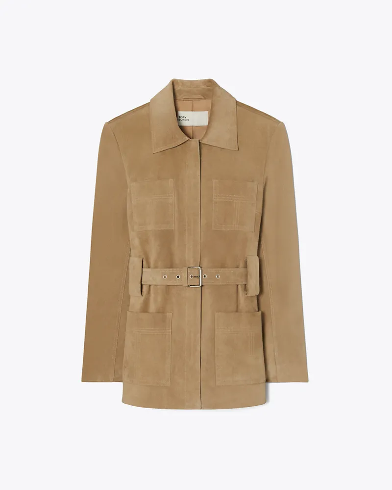 Tory Burch Damen Wildlederjacke mit Gürtel Light