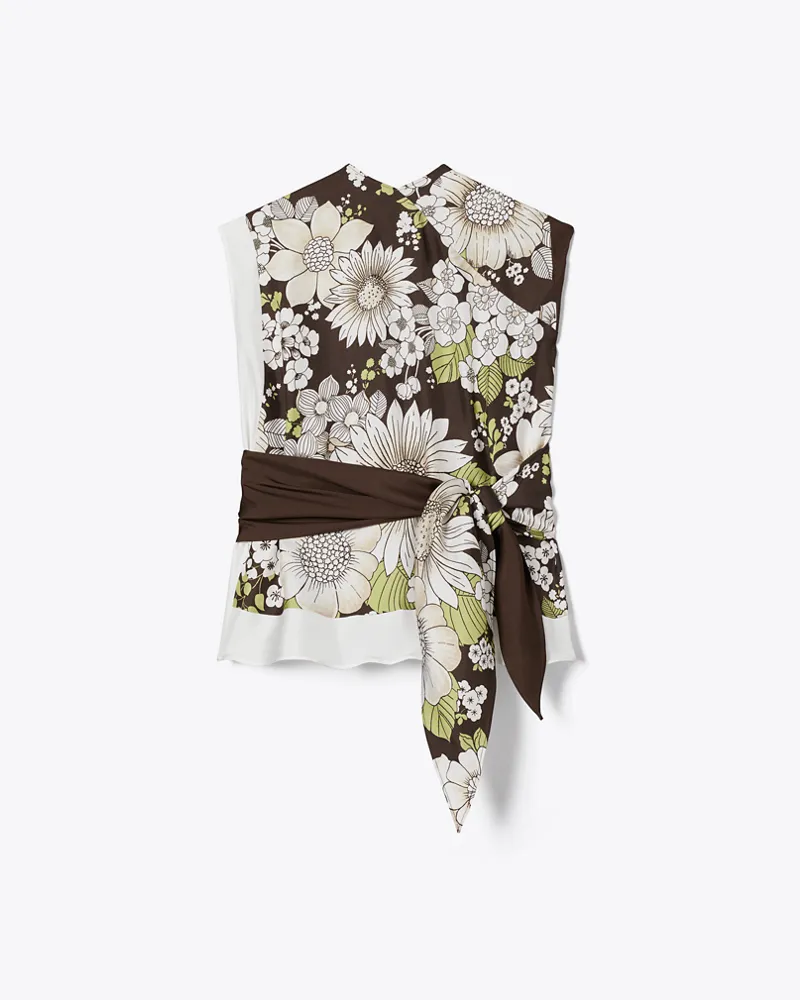 Tory Burch Damen Printed Silk Top Brown
