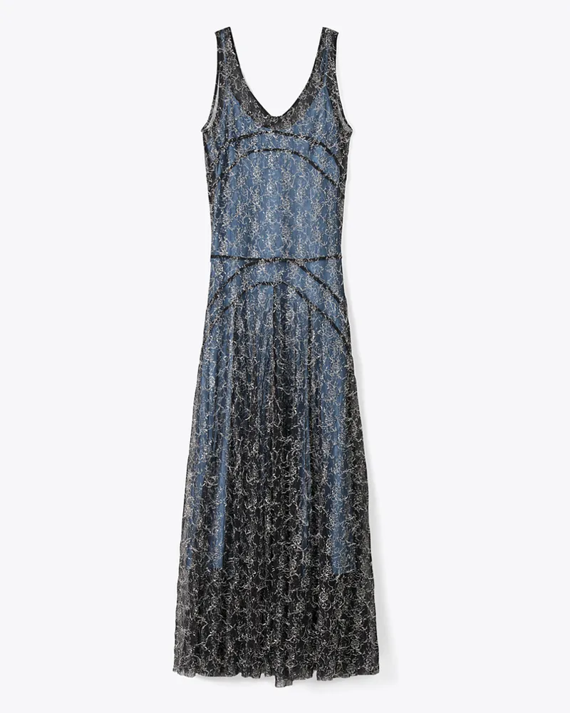 Tory Burch Fil-Coupé-Kleid mit Chantilly-Spitze Black
