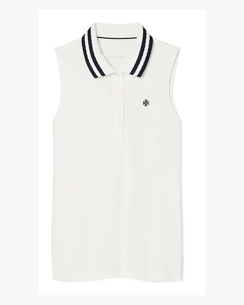 Tory Sport Ärmelloses Performance-Poloshirt Aus Piqué Mit Plisseekragen Snow