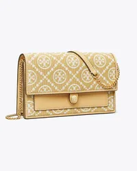 Tory Burch T Monogram Raffia Chain Wallet Natural