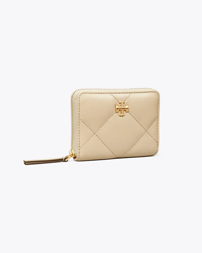 Tory Burch Damen Kleine Kira Geldbörse mit Rautensteppung und umlaufendem Reißverschluss Light