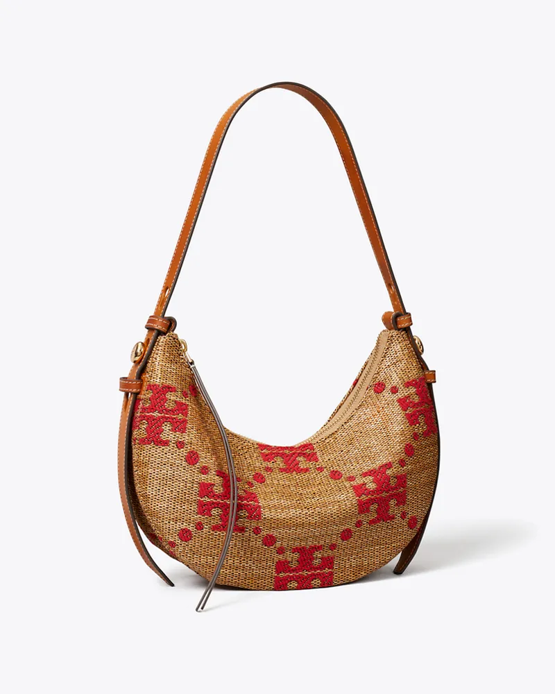 Tory Burch Damen T Monogram Romy Woven Half Moon Bag Natural