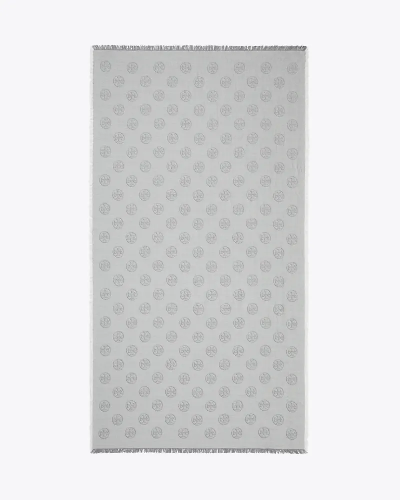 Tory Burch Damen Längliches Traveler Tuch mit Medaillonlogo Gray