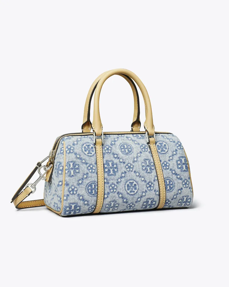 Tory Burch Damen Petite Barrel Bag aus Denim mit T-Monogramm Powder