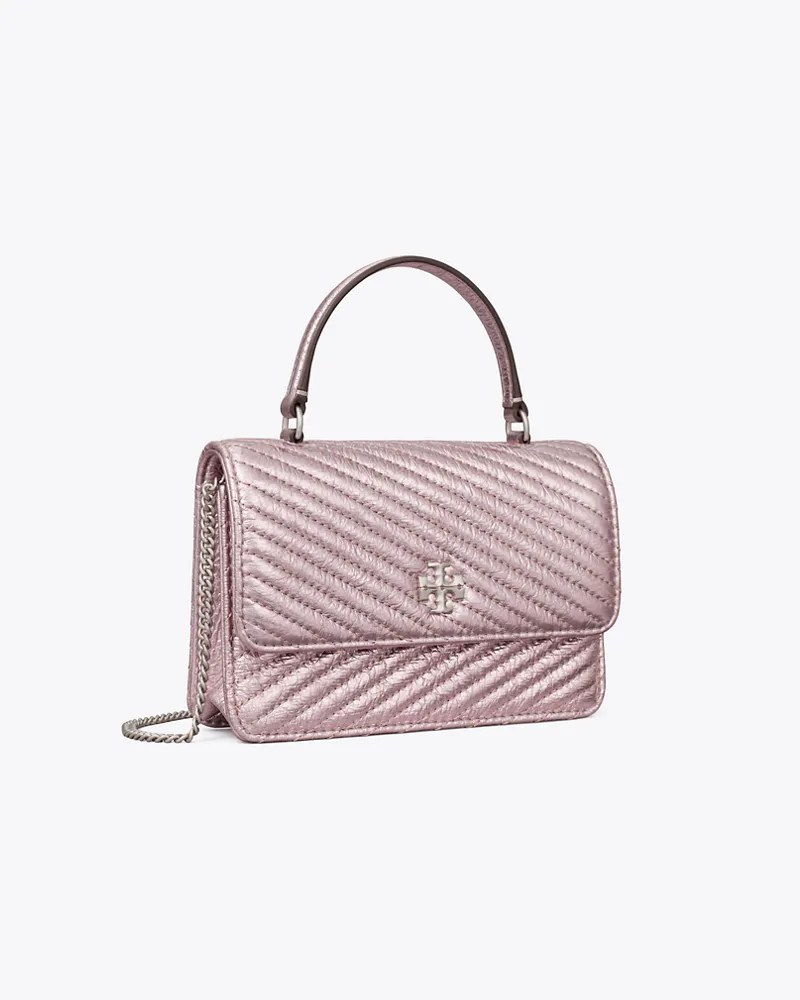 Tory Burch Damen Mini Kira Moto Quilt Metallic Top-Handle Crossbody Sparkle