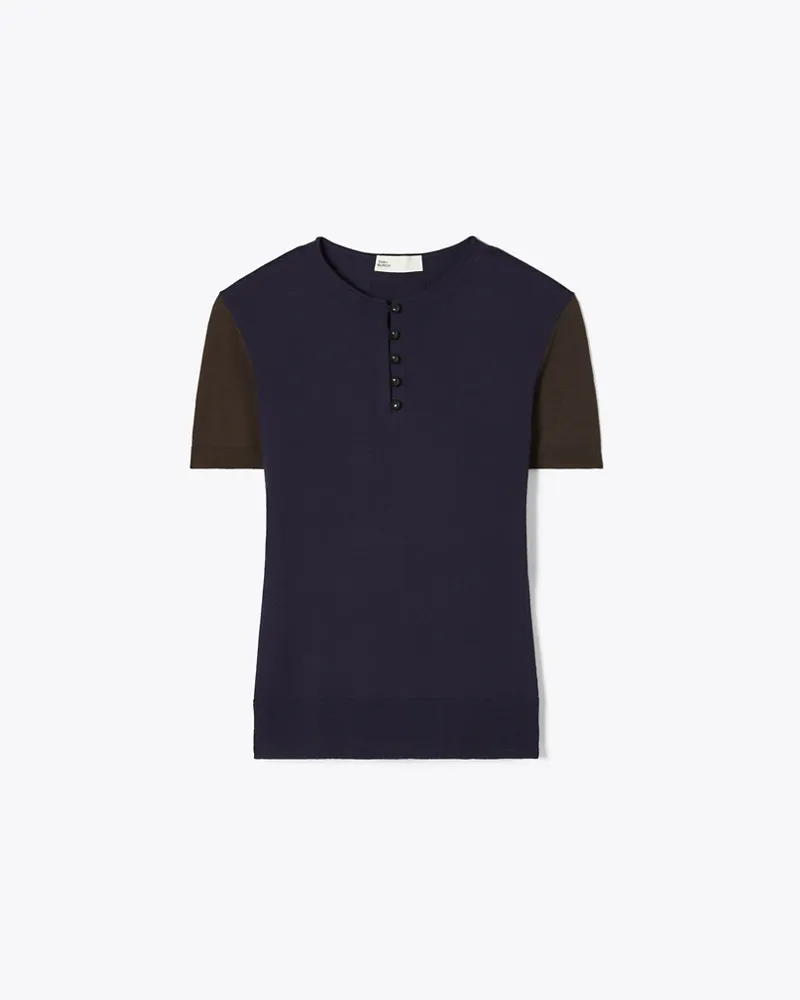 Tory Burch Damen Henley-Top aus Wolle Dark