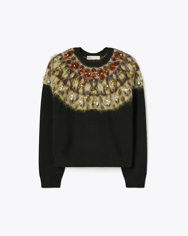 Tory Burch Damen Verzierter Wollpullover Black