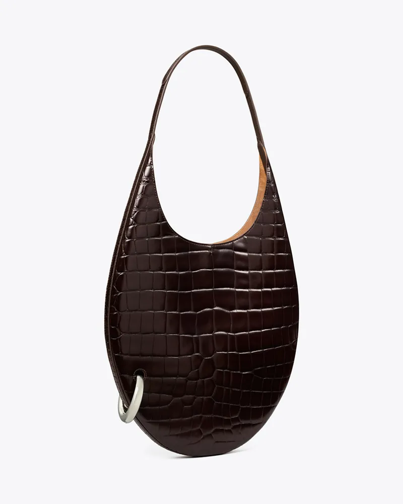 Tory Burch Damen Pierced Croc-Embossed Bag Dark