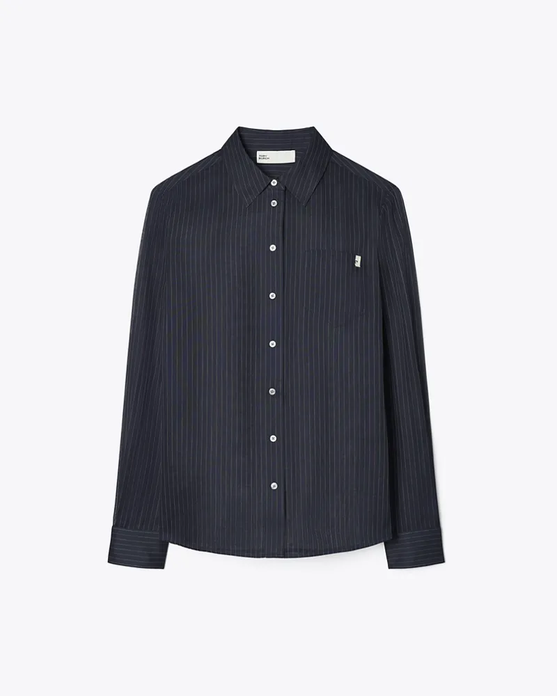 Tory Burch Damen Gestreiftes Baumwollhemd Navy