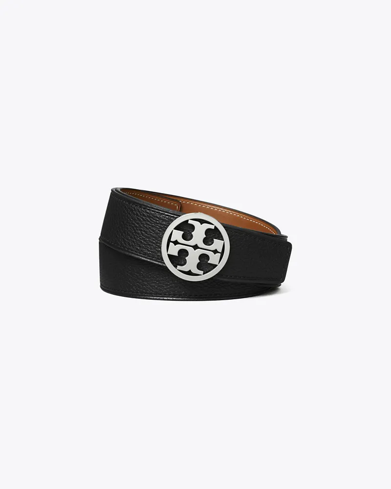 Tory Burch Damen 3,8 cm breiter Miller Wendegürtel in Schwarz/Braun/Silber Black