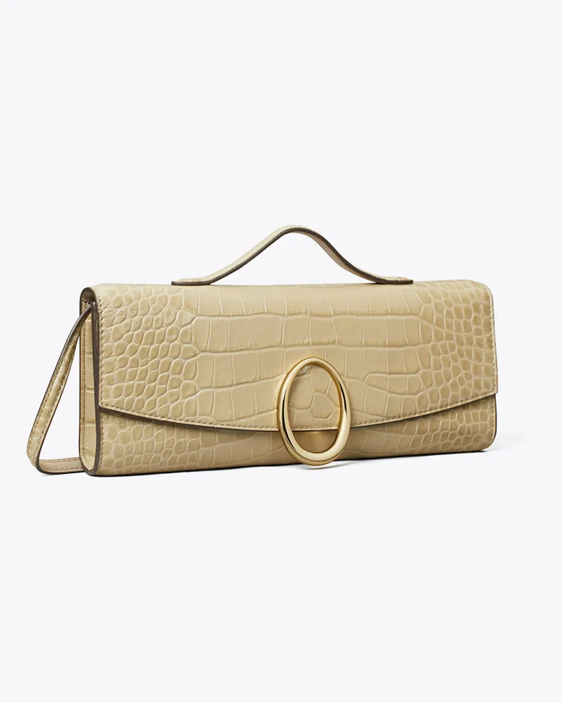 Tory Burch Clutch mit Piercingdetail und Krokoprägung Ginger
