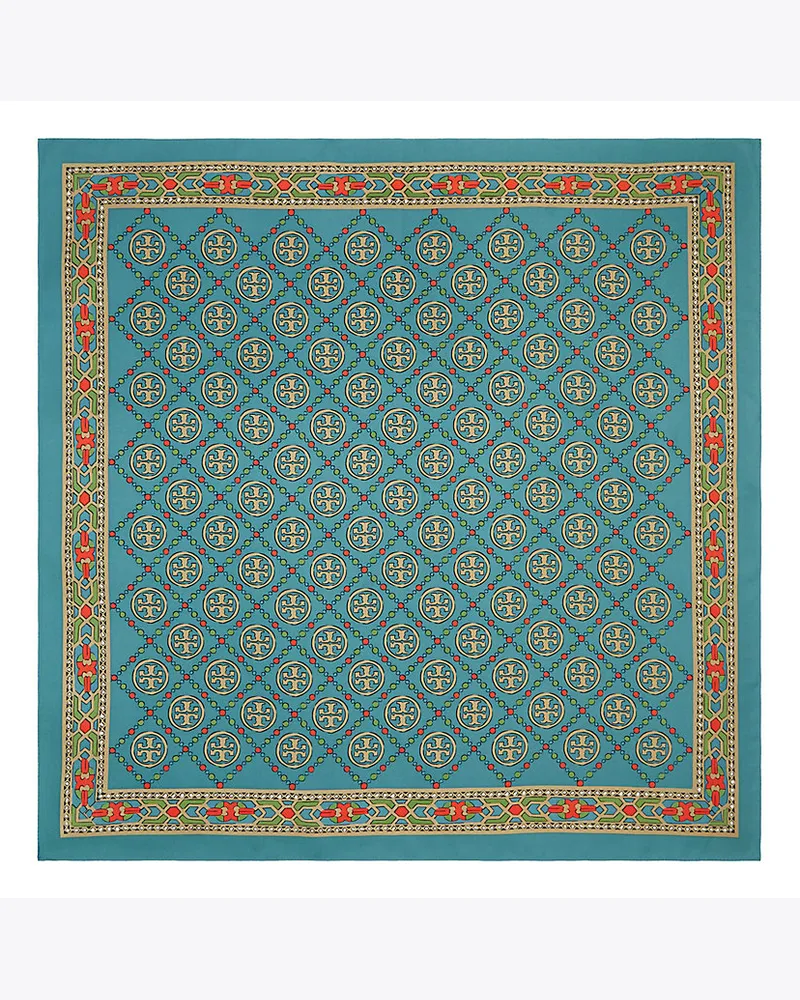 Tory Burch Quadratisches Seidentuch Mit T-Monogramm Blue