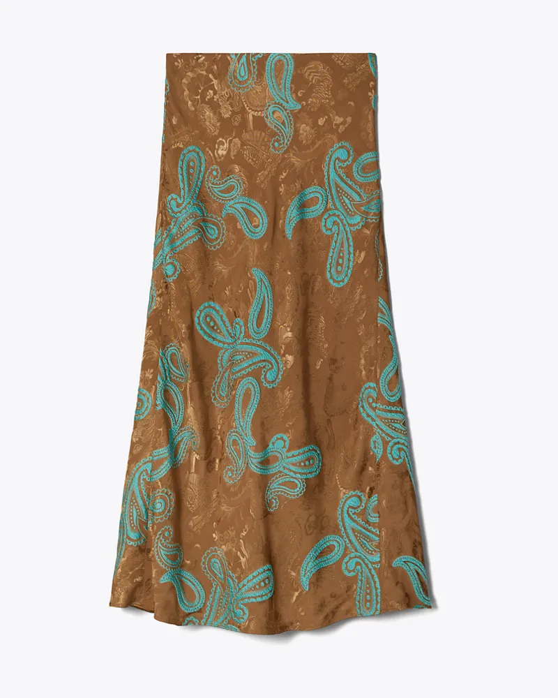 Tory Burch Damen Satinrock mit Paisleymuster Aqua