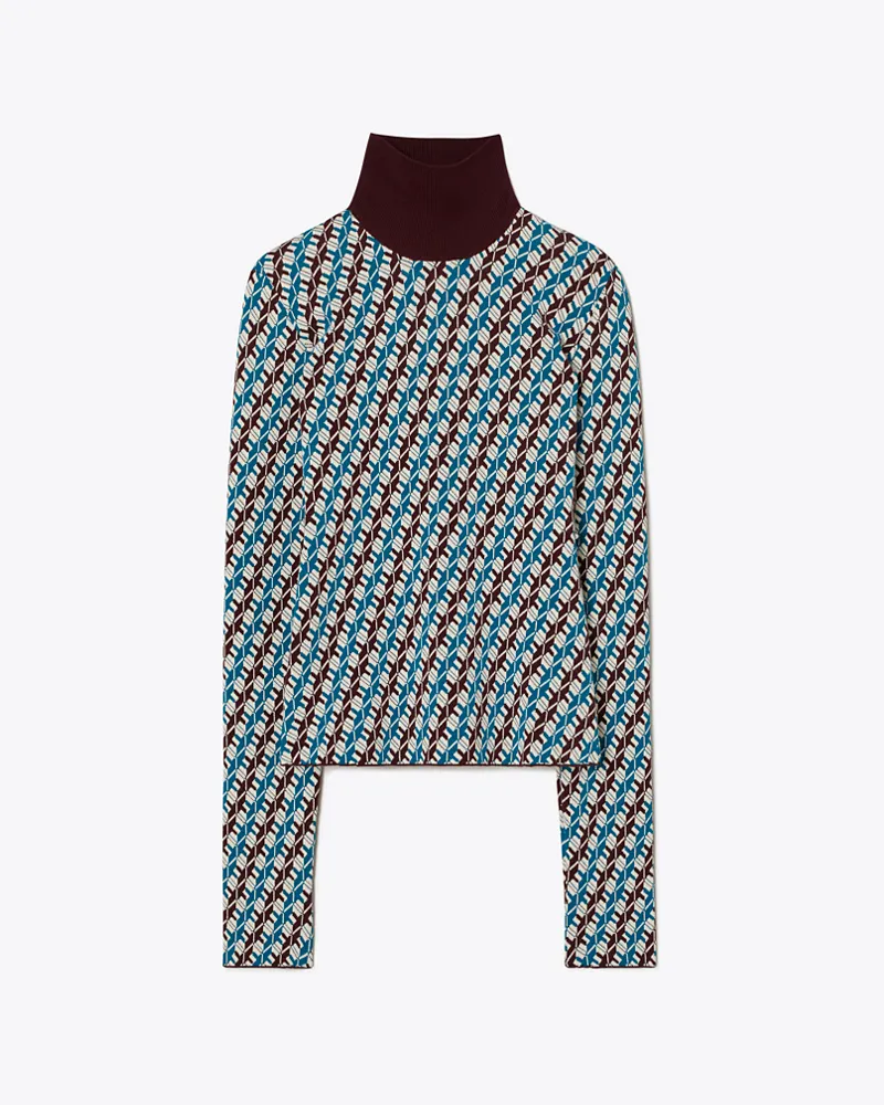 Tory Burch Damen Jacquard-Rollkragenshirt Aqua