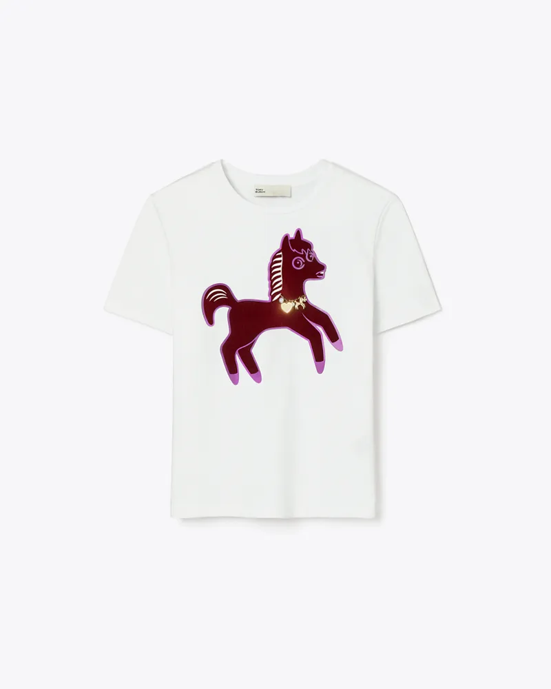 Tory Burch Damen Pony Baumwoll-T-Shirt White