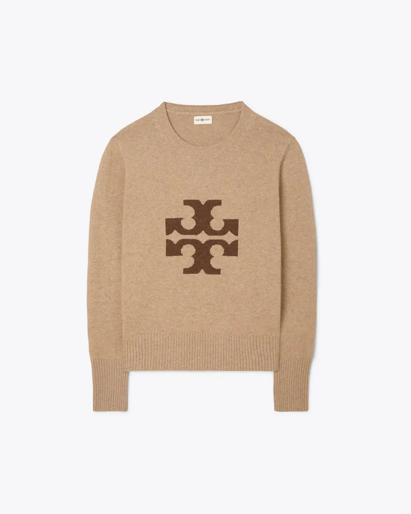 Tory Burch Damen Rundhalspullover aus Kaschmir mit Logo in Beige Natural