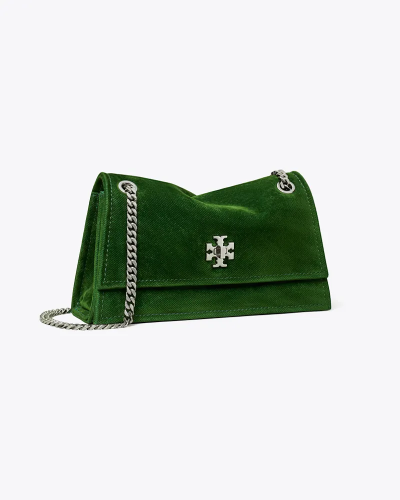 Tory Burch Damen Mini Kira Turnlock Flocked Shoulder Bag Emerald
