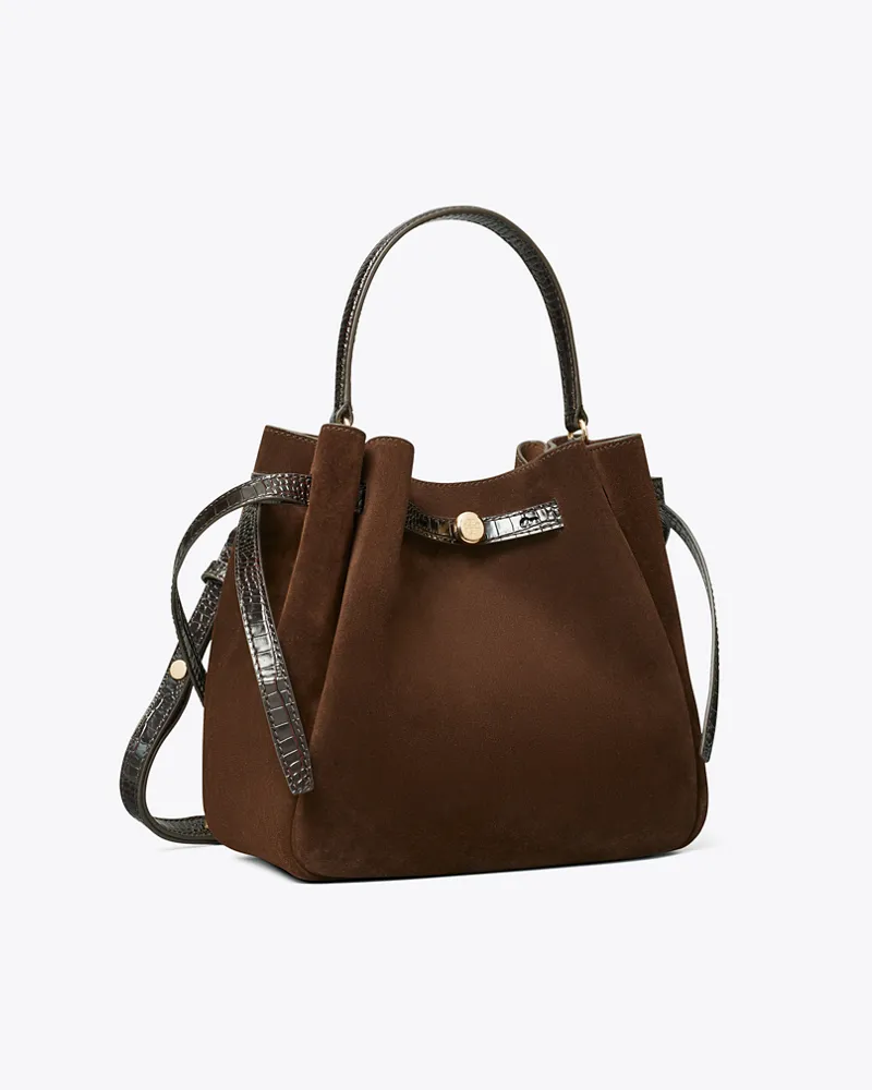 Tory Burch Damen Romy Bucket Bag aus Wildleder Dark