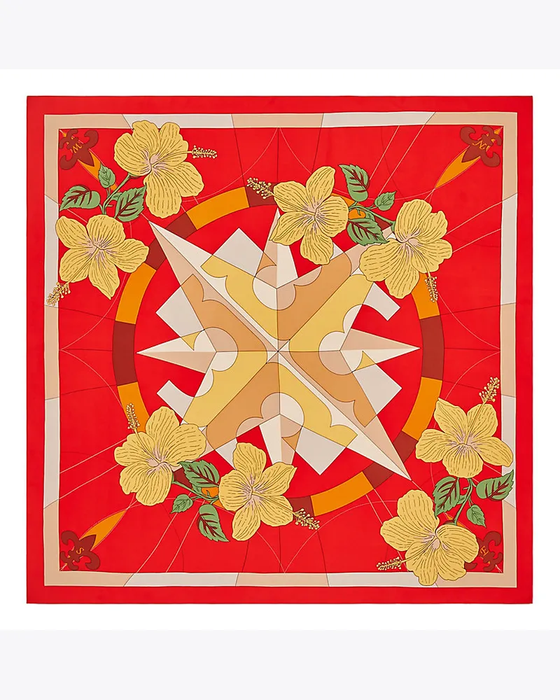 Tory Burch Quadratisches Seidentuch Mit Blumen- Und Kompass-Print Floral
