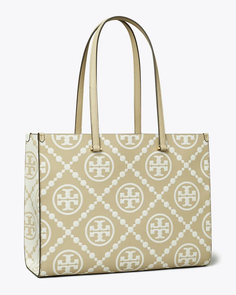 Tory Burch Damen Kontrastierend geprägte Tote Bag mit T-Monogramm Beige