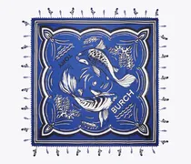 Damen Quadratisches Seidentuch mit Fisch-Print