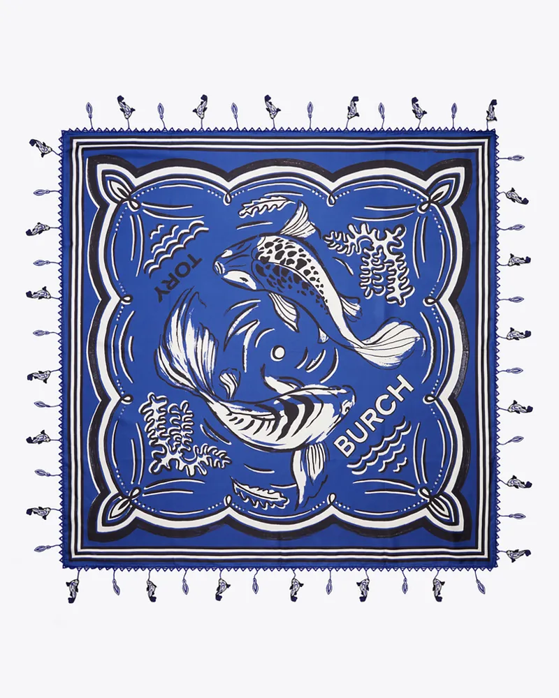 Tory Burch Damen Fish Silk Square Scarf Fish