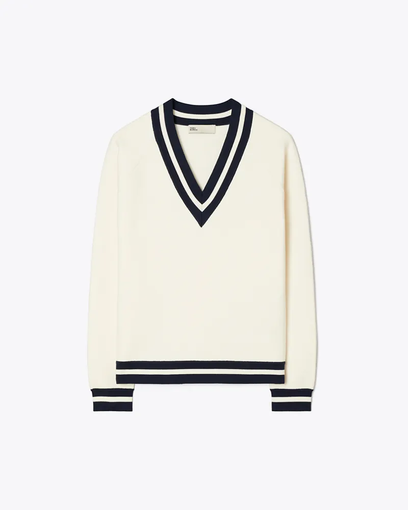 Tory Burch Damen Merinowollpullover mit V-Ausschnitt New