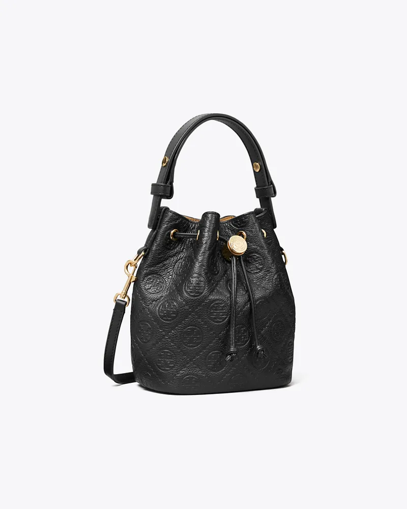 Tory Burch Damen Strukturierte Mini Bucket Bag mit T-Monogramm Black