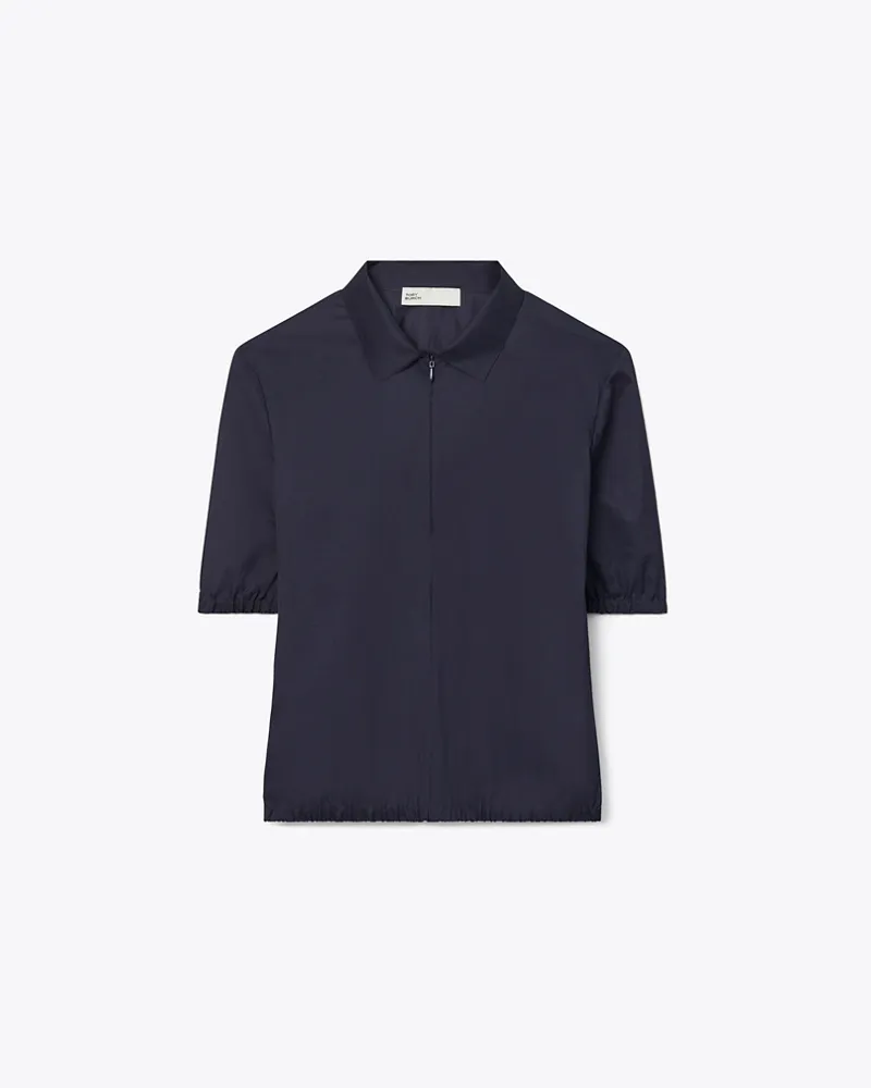 Tory Burch Damen Poloshirt aus Nylontaft mit Reißverschluss Royal