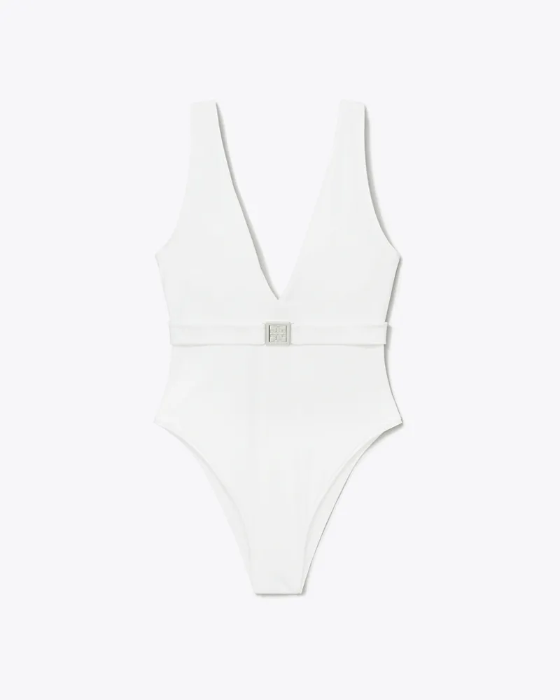 Tory Burch Damen Badeanzug mit Gürtel und Logo White