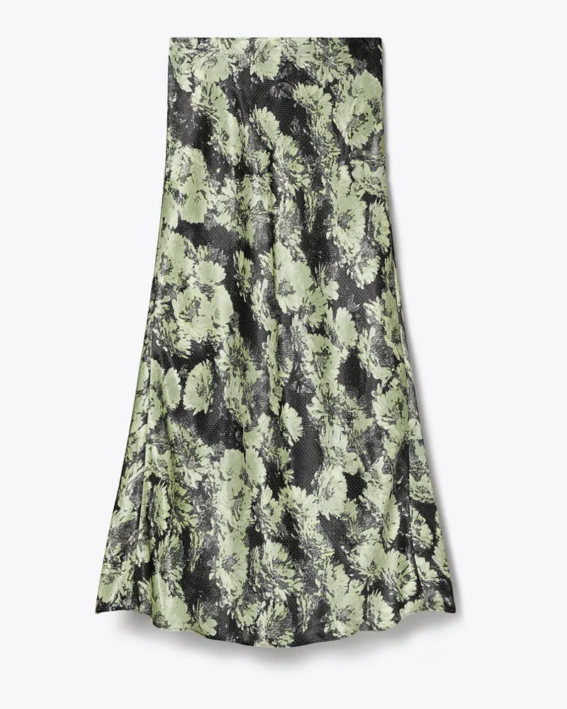 Tory Burch Damen Bedruckter Satinrock Green