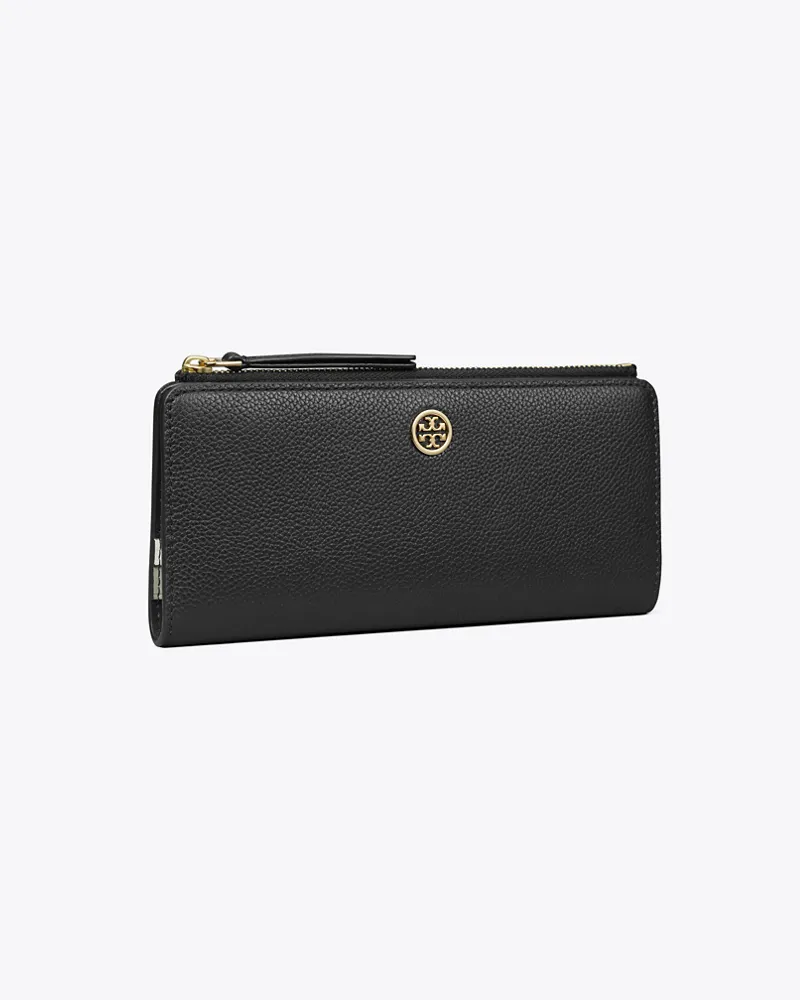 Tory Burch Damen Schmale Robinson Geldbörse aus Strukturleder mit Reißverschluss Black