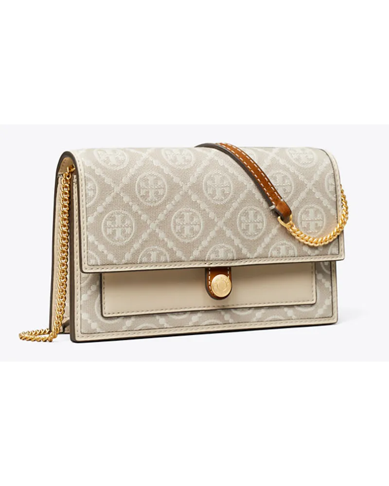 Tory Burch T Monogram Jacquard Chain Wallet Ivory