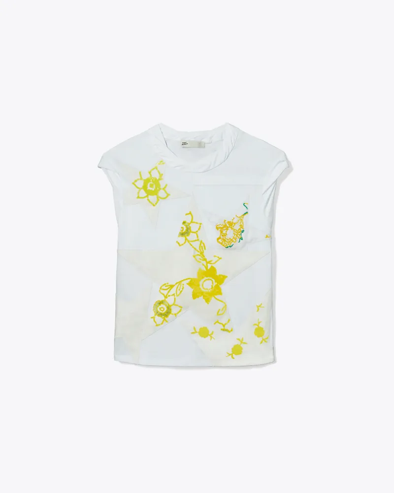 Tory Burch Damen Star Patchwork Twisted Knit Jersey Top White