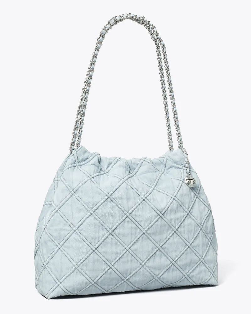 Tory Burch Damen Fleming Hobo Bag aus weichem Denim Seltzer