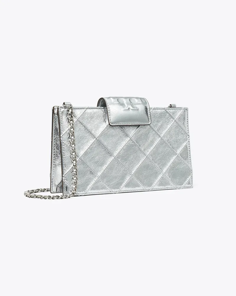 Tory Burch Damen Mini Fleming Metallic Crossbody Silver