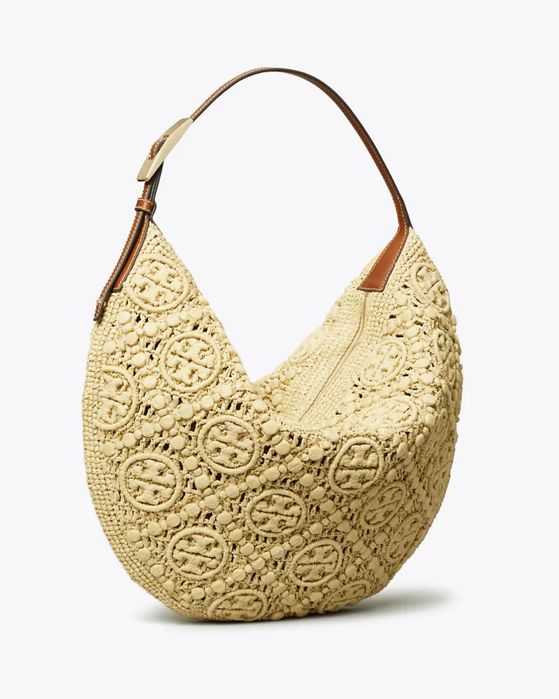 Tory Burch Damen Balloon Bag aus Raffiabast mit T-Monogramm Natural
