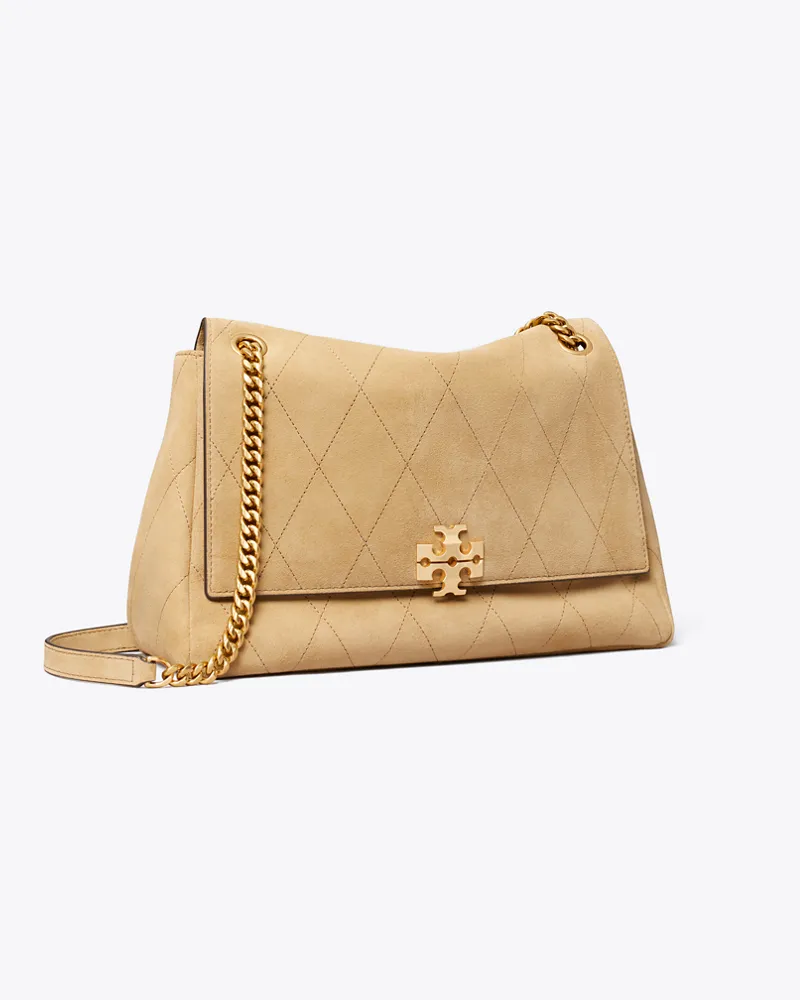 Tory Burch Gesteppte Charlie Schultertasche aus Wildleder Stone