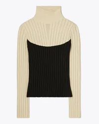 Tory Burch Colorblock Turtleneck Sweater Sesame