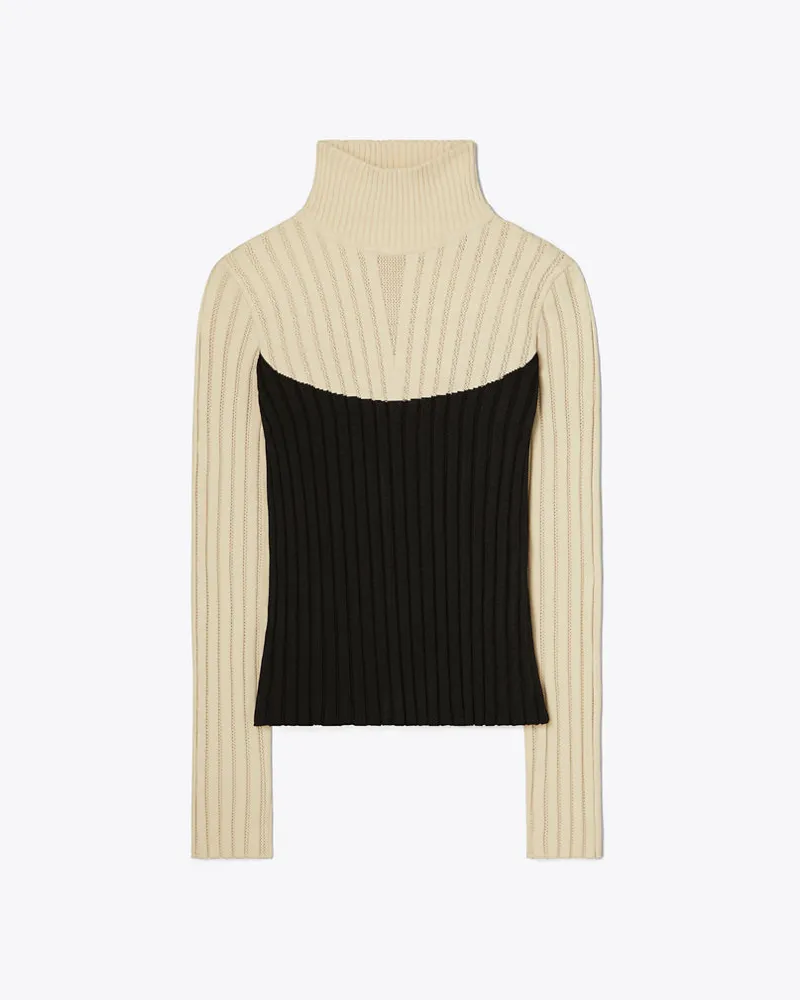 Tory Burch Colorblock Turtleneck Sweater Sesame